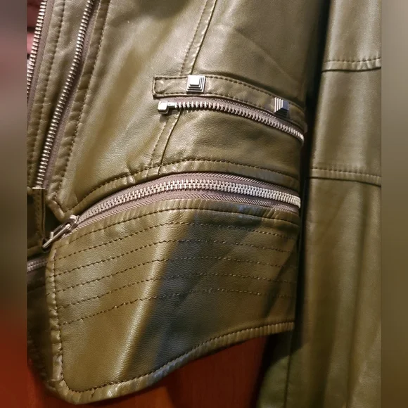 L&L Leisarely Life Collection Olive green Studded lined vegan leather jacket SzM - Picture 12 of 15